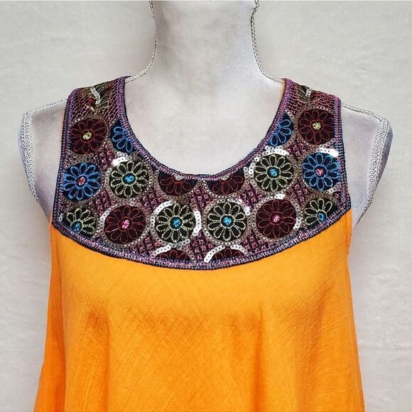 TEN Design Neon Tangerine Sequin Floral Embroidered Trapeze Dress Small - Picture 5 of 15